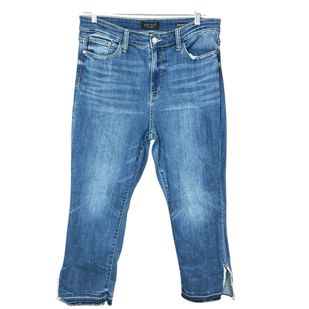 Judy Blue Jeans Women 15/32 Straight Leg Fit Distressed Frayed Hem Stretch Denim